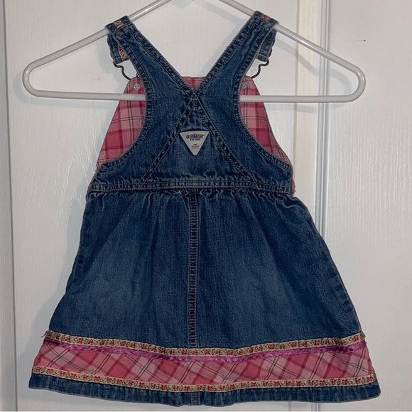 OshKosh Vtg Heart Pocket Overall Denim Dress Girls Infant 24M Y2K 2000s Pink - Picture 2 of 6